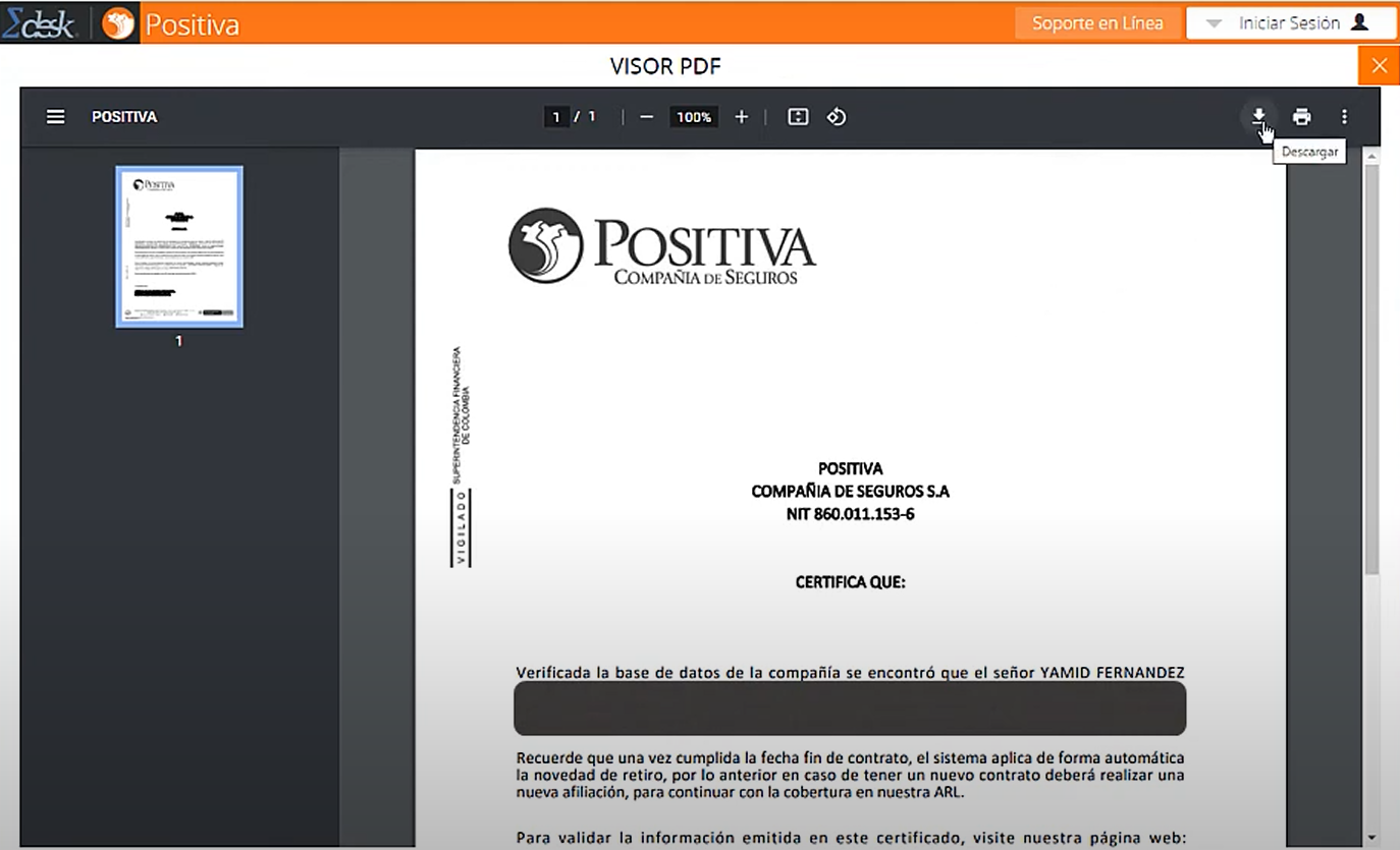 Descarga de certificado